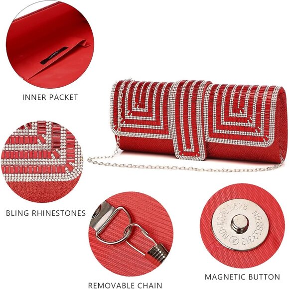 Women Sparkly Crystal Bag with Rhinestones Wedding Party formal Handbag. - Picture 5 of 6